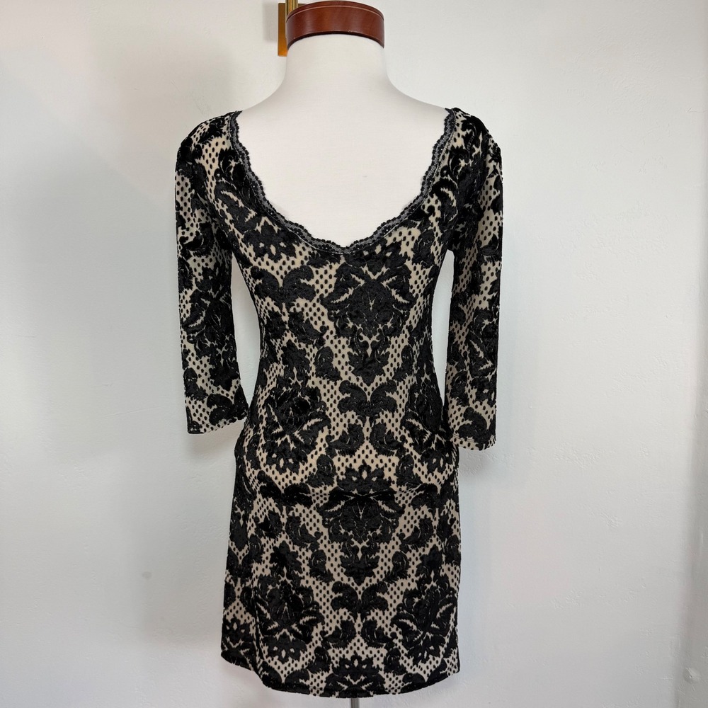 Free People Velvet Burnout Lace Mini Dress Black Cream Dark Feminine Gothic S - Picture 6 of 12